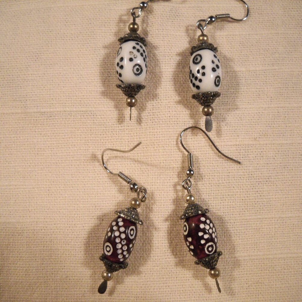 Lot of 3 sets of BEADED FASHION EARRINGS: RED, WHITE, AND BLUE